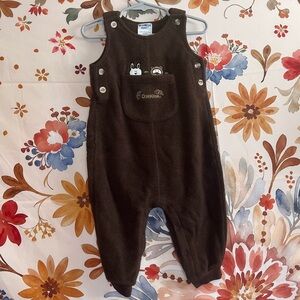 Vintage Oshkosh Baby Infant 12M Bunny Raccoon Fleece Button Fall Cozy Overalls